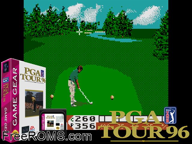 PGA Tour 96 Game Gear game showing 3D box cover and gameplay screenshot